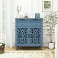 thumbnail image 2 of Vastcury 31.5" Retro 2 Door Cabinet with 2 Drawers, Hollow Carved Sideboard with Adjustable Shelves for Living Room, Blue, 2 of 10