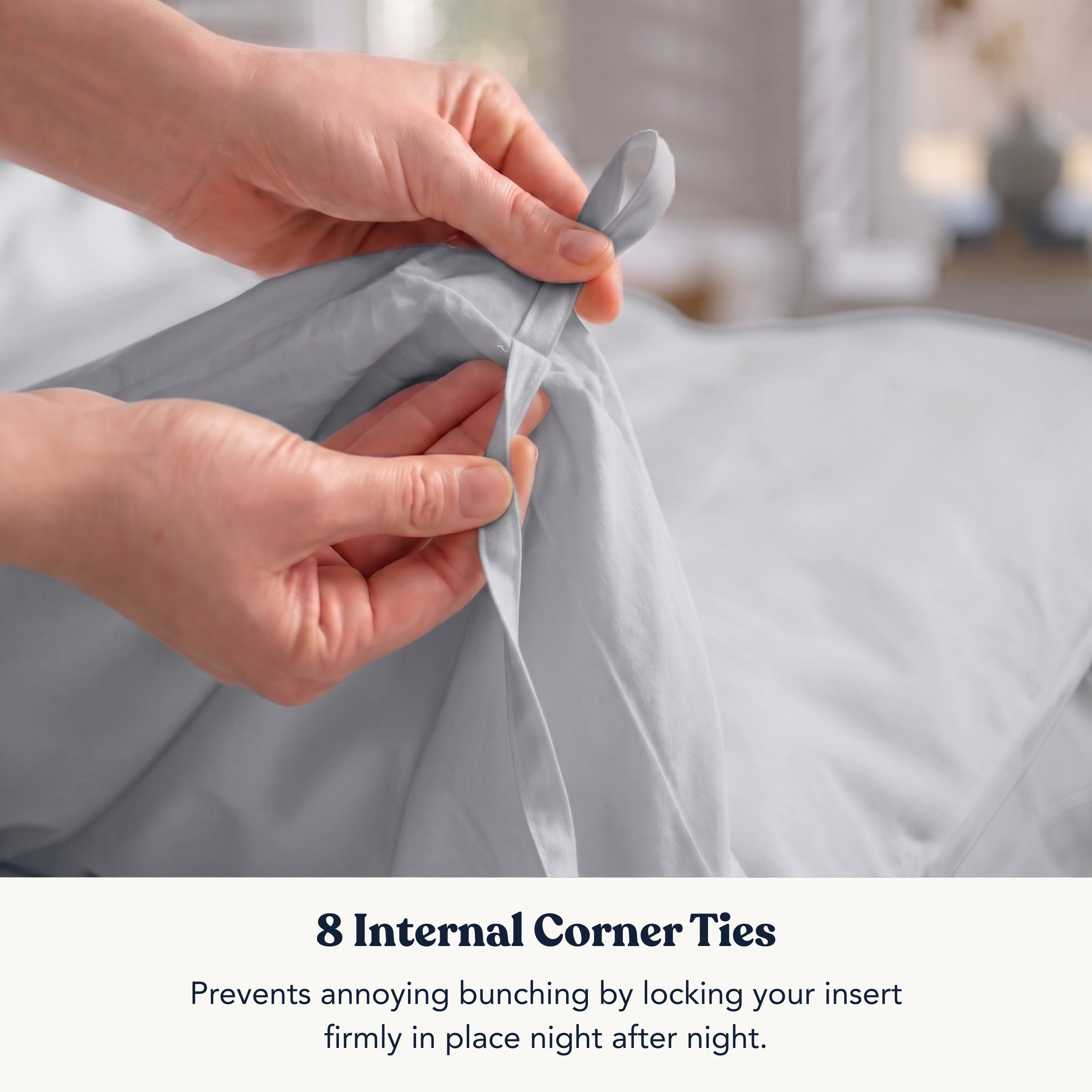 Delara King Organic Cotton Percale Duvet Cover Set 3-Piece with Sham, 400TC, Soft Breathable Bedding, GOTS Certified, 8 Ties, Light Grey