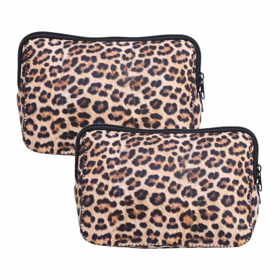 LIZEALUCKY 2pcs Makeup Bag Cosmetic Bag Pouch Waterproof Neoprene Makeup Case Pouch Portable Handbag Outdoor Travel[Leopard print]