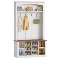 thumbnail image 3 of HOOBRO Hall Tree with LED Light Strip, Coat Rack with Bench and Shoe Storage, Farmhouse Entryway Organizer with Hooks and Detachable Shelves, for Hallway, Entry, Closet, White and Walnut WH175DMT01, 3 of 11