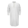 thumbnail image 4 of hotojiny Mens Long Sleeve Robe Casual Curved Hem Henley Shirt Big and Tall Pleated Linen Long Tops M-3Xl, 4 of 7
