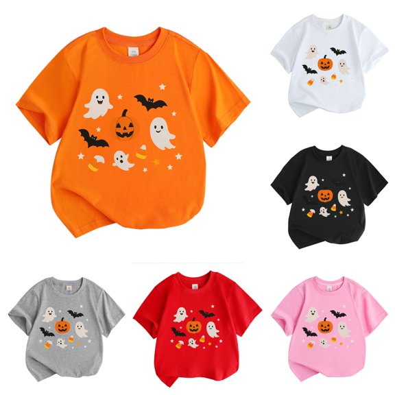 Gyujnb Kids Halloween , Halloween Pumpkin Boys Tops Kids Short Sleeve Shirt Casual Tee for Boys and Girls Comfortable Base Layer, Halloween Outfits,4-5 Years