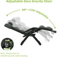 thumbnail image 5 of ZENPETIO 27" Width Oversized Zero Gravity Chair Support 500lbs XL Reclining Camping Lounge Chair w/Washable Cushion, Large Cup Holder, Footrest, Padded Headrest Gray, 5 of 6