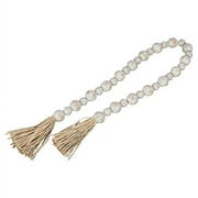 GENMOUS & CO. Wood Bead Garland with Tassels Farmhouse Decorative Wooden Beads Garland Decor Prayer Beads for Rustic Country Wall Hanging Decor 39 Inches(White Washed)
