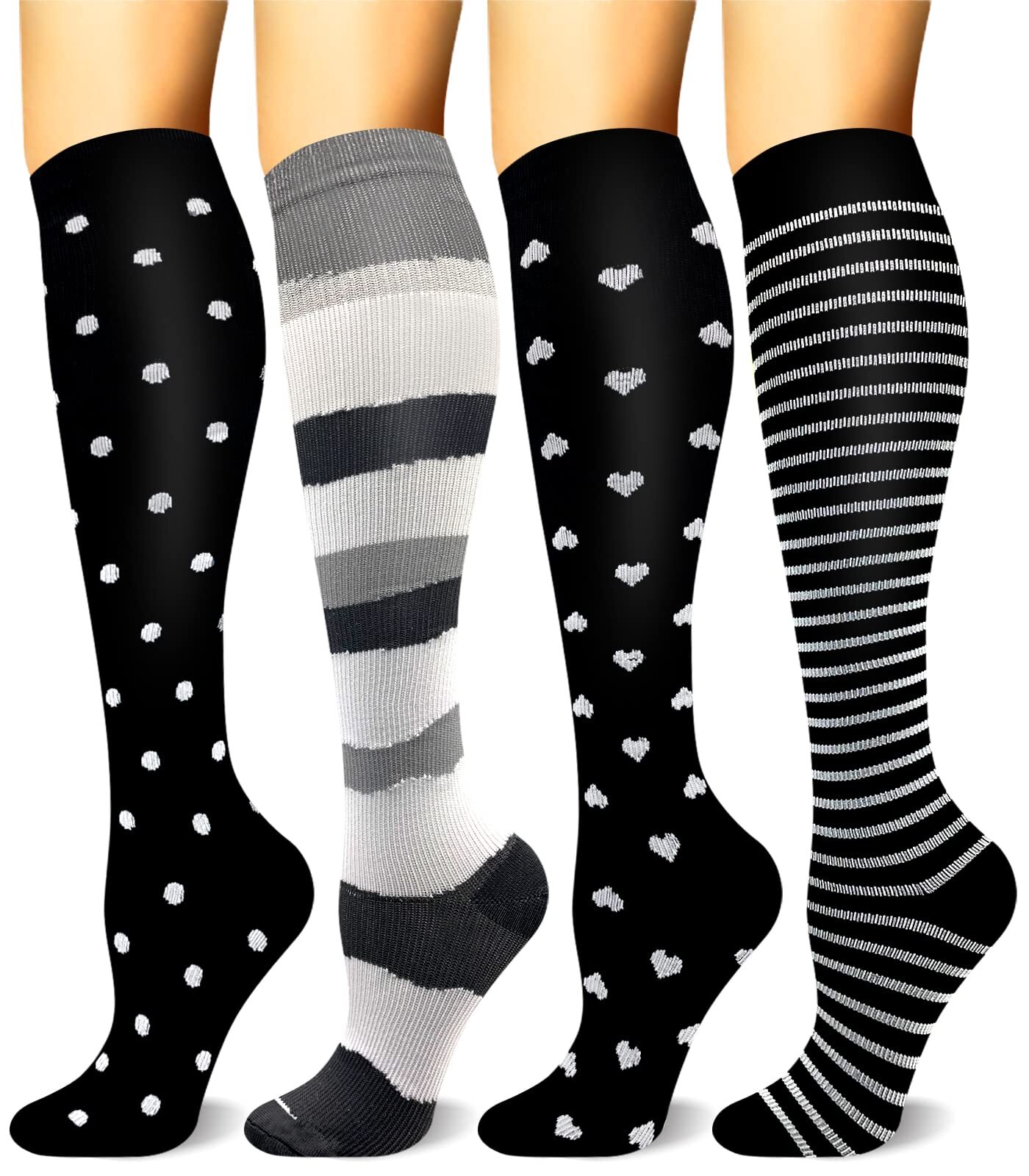 4 Pairs Compression Socks for Women & Men Circulation 1520 mmHg