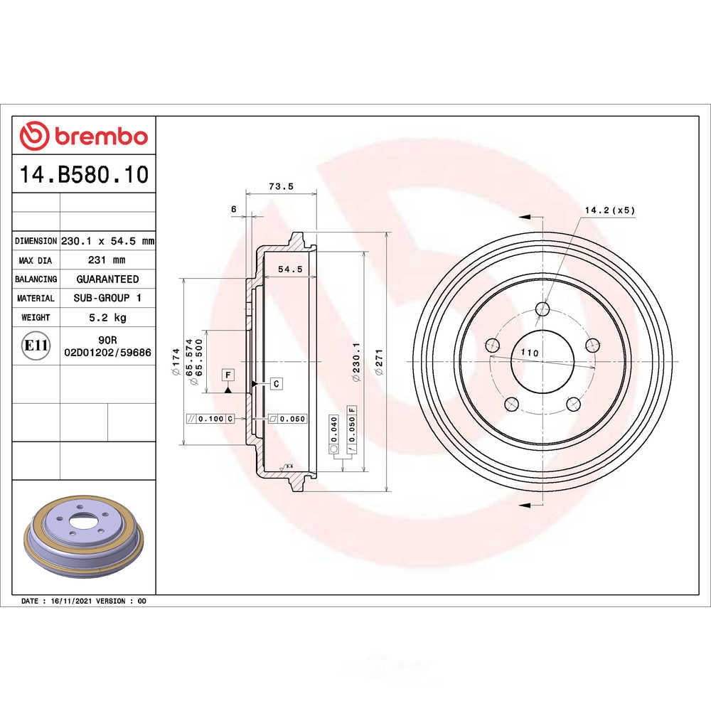 Brembo 14.B580.10 ESSENTIAL Brake Drum