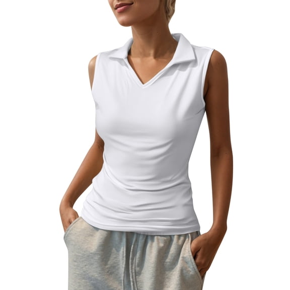 Aihuaihua Women's V Neck Collared Tennis Tank Top Sleeveless Athletic Shirt Lightweight Breathable for Sports