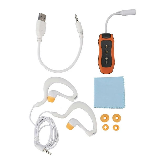 IPX8 Waterproof MP3 Player, Rechargeable, USB 2.0, with Waterproof Headphones, for Swimming, Diving, Running, Orange, 8GB