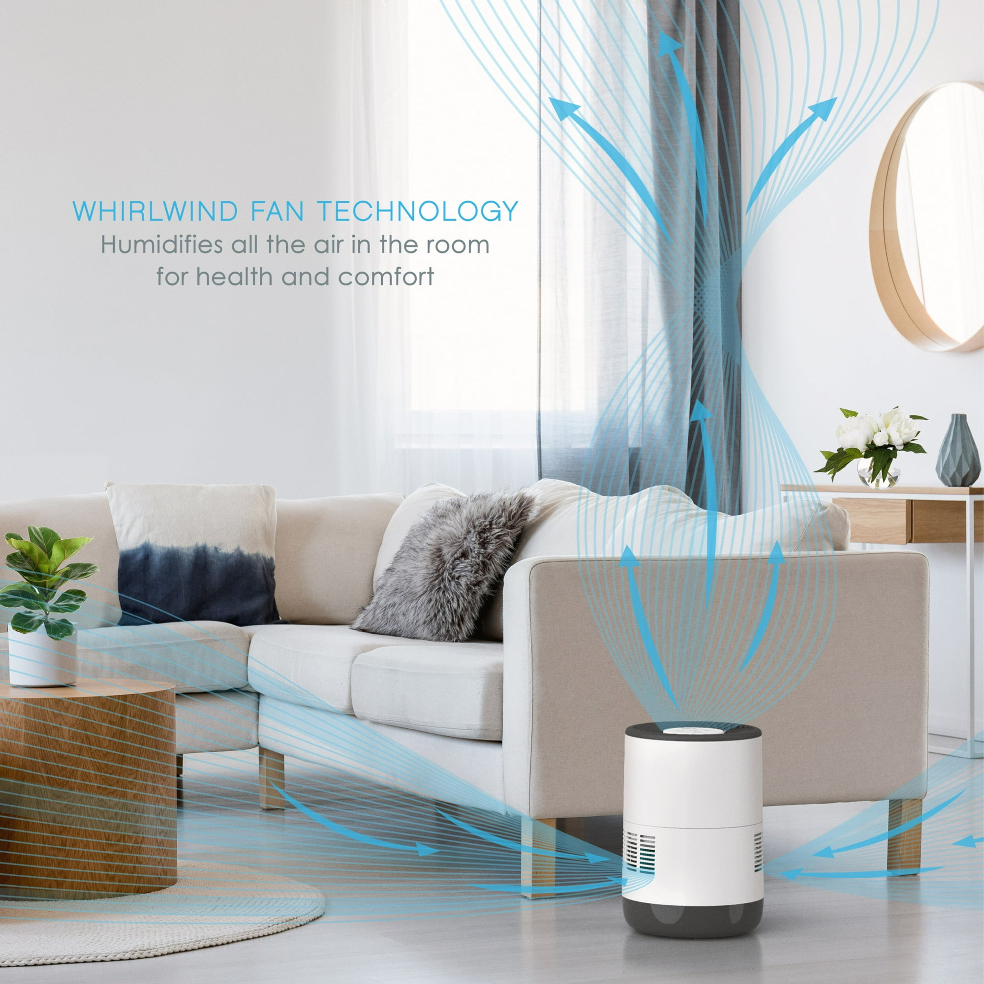 Pure Enrichment MistAire Eva - Mist-Free Evaporative Humidifier (2.8L) with 4-Speeds, Large Room Coverage up to 500 sq. ft., and Auto Shut-Off Timer