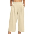 thumbnail image 3 of Aboser Wide Leg Capri Pants Women Summer Beach Vacation Clothes Loose Fit High Waist Capris Solid Casual Lounge Pants with Pockets, 3 of 8