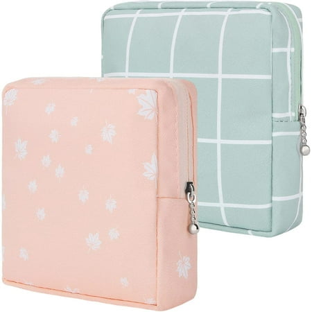 2 Pack Sanitary Napkin Storage Bag Menstrual Pad Tampon Zipper Bags Portable Small Items Storage Pouch Feminine Menstruation First Period Bag for
