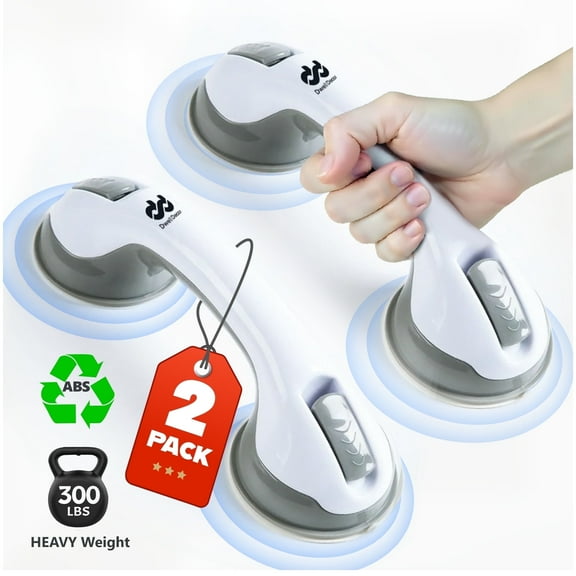 Lightweight Suction Shower Grab Bars for Seniors, Injured, Handicap, Anti-Slip, Waterproof (2 Pack)
