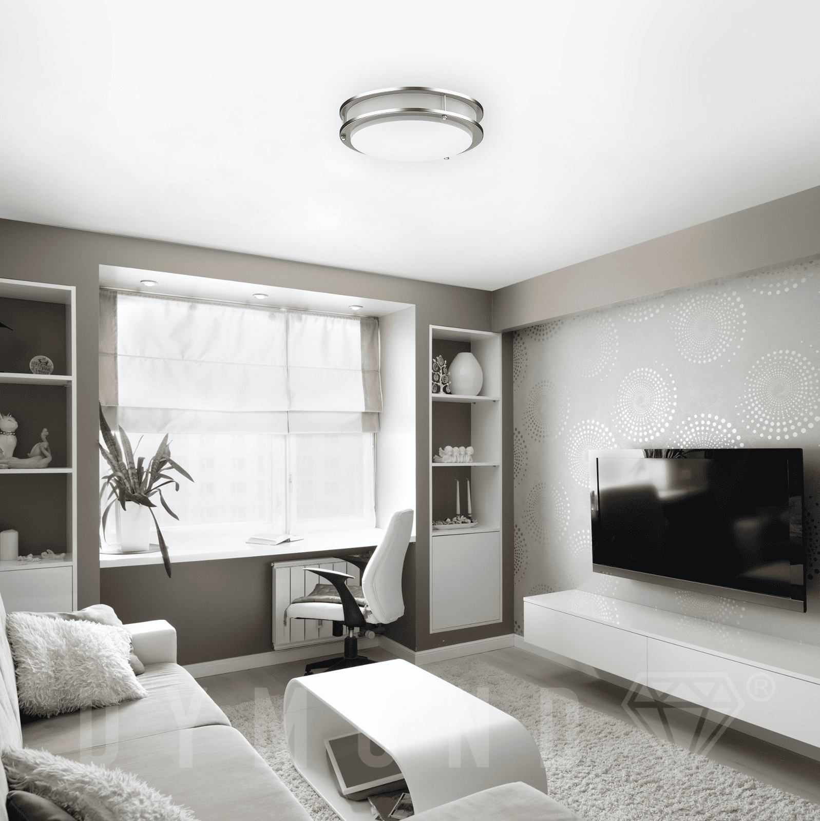 DYMOND 14" LED Ceiling Light Flush Mount Dimmable Brushed Nickel Double Ring Bedroom