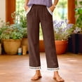 thumbnail image 2 of Lace Linen Pants Women Palazzo Pants Casual Flowy Pants Wide Leg Summer Beach Trousers with Pockets Brown 2XL, 2 of 8