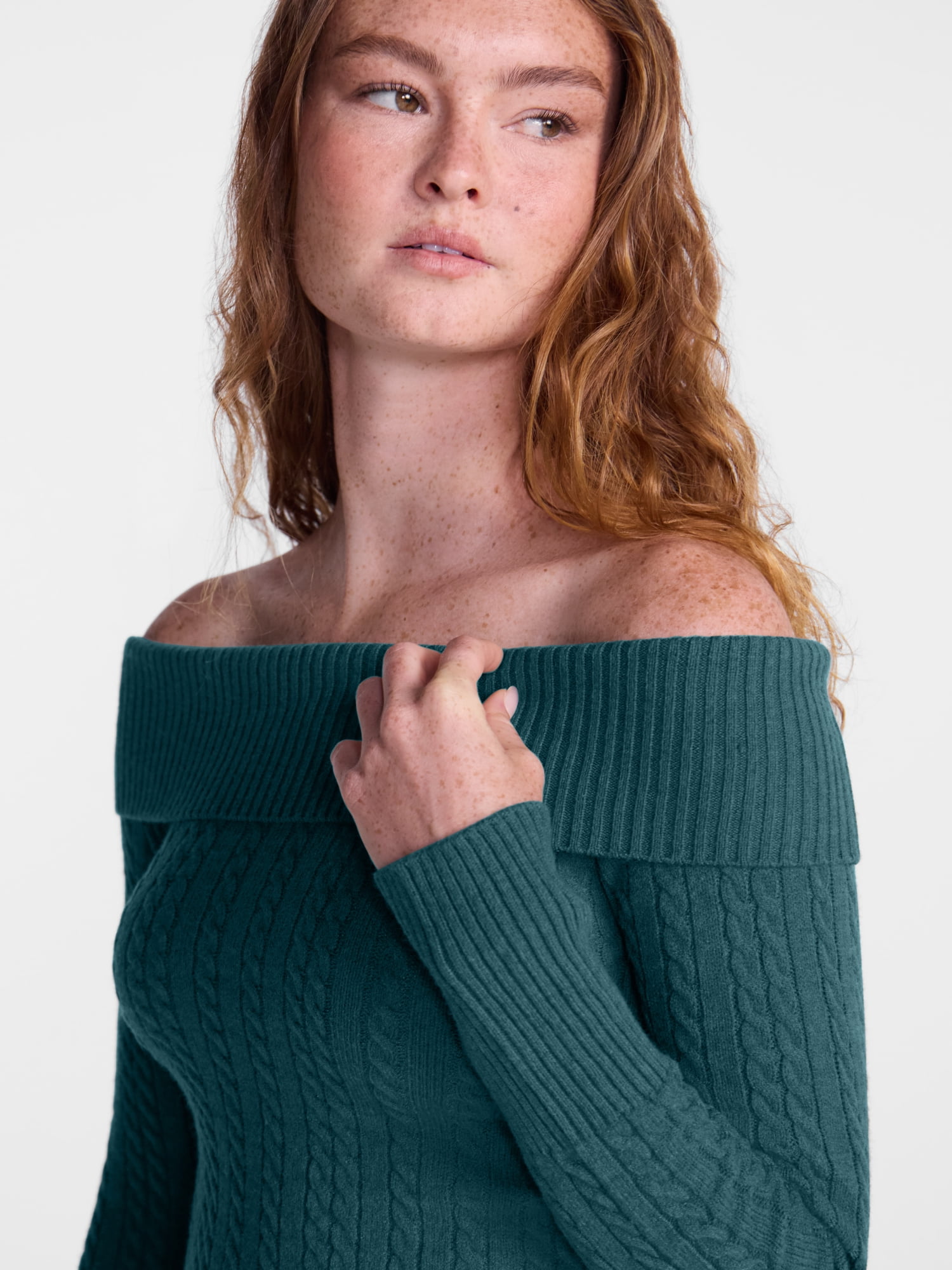 No Boundaries Cable Knit Off The Shoulder Sweater, Women's XXS-XXL