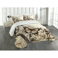 thumbnail image 3 of Ambesonne Brown Quilted Bedspread Set 3 Pcs, Harp Ornament Butterfly, Queen Size, Cream Orange Black, 3 of 5