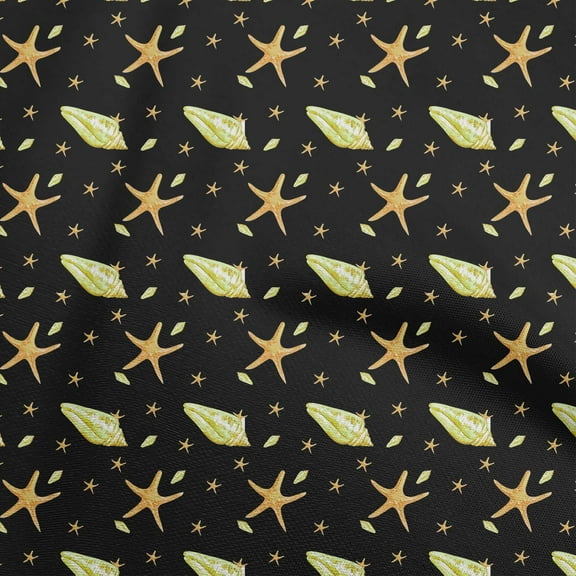 oneOone Polyester Spandex Black Fabric Ocean Watercolor Starfish Quilting Supplies Print Sewing Fabric By The Yard 56 Inch Wide
