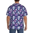 thumbnail image 3 of Balery Skull Purple Flower Camisa Casual de Manga Corta con Botones para Hombre, Texturizada, Estilo Cubano, para Playa, Verano-X-Large, 3 of 5