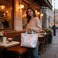 thumbnail image 3 of Striped Tote Bag Waterproof Glossy PVC Large Capacity Handbag, for Beach Shopping Travel Daily Use Casual Shoulder Bag, with Multiple Bright Colors Stylish Pool Grocery Bag, 17*12in, Multicolor, 3 of 6