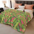 thumbnail image 2 of Green Tropical Leaves Throw Blanket, Flannel Fleece Blanket with Striped Design for Couch, Summer Palm Botanical Pink Soft Breathable All Season Plush Blankets for Loveseat Sofa Bed 60"x80", 2 of 8