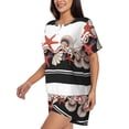 thumbnail image 2 of Bingfone Starfishes Shells Print Pajamas Sets for Women Soft Short-Sleeved Pjs with Lounge Shorts Two Piece Sleepwear, 2 of 8