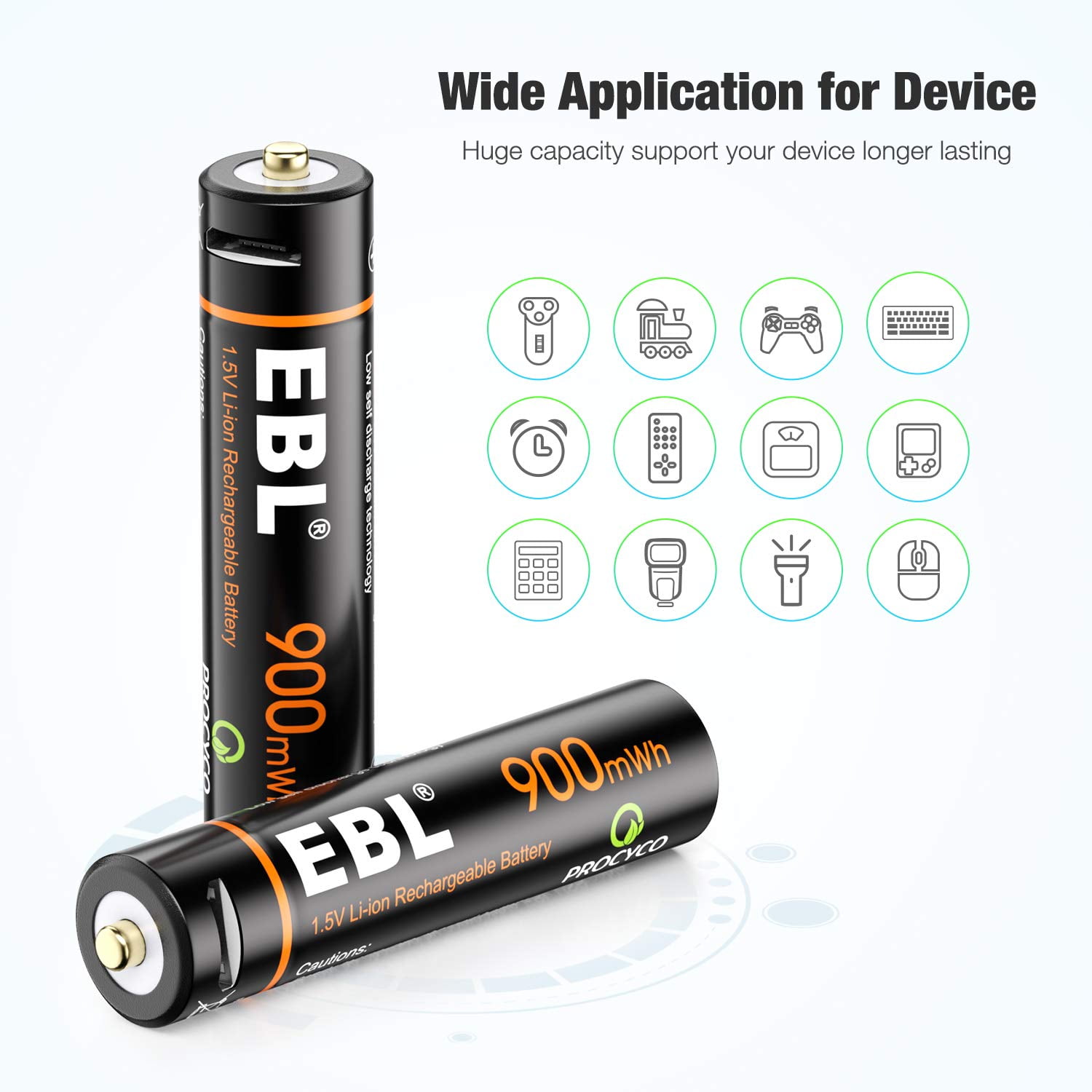 EBL 16 Pack USB Rechargeable AAA Lithium-Ion Batteries 1.5V AAA Battery 900mWh with 2 in 1 Charging Cable