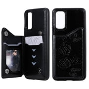 Galaxy S20 5G Case, S20 Wallet Case, Slim Fit Butterfly Embossed PU Leather Lightweight Shockproof Full Protection Cards Slots Back Cover Shell for Samsung Galaxy S20 6.2", Black
