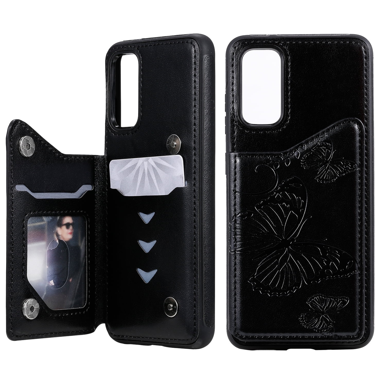 Galaxy S20 5G Case, S20 Wallet Case, Slim Fit Butterfly Embossed PU Leather Lightweight Shockproof Full Protection Cards Slots Back Cover Shell for Samsung Galaxy S20 6.2", Black