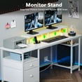 thumbnail image 5 of Satifur 61 inch Computer Desk with Power Outlet,Gaming Desk with LED Lights Fabric File Cabinet, Dual Monitor Stand,White, 5 of 9