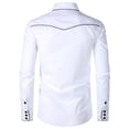 thumbnail image 4 of WTOBBY Men's Embroidered Long Sleeve Shirt Casual Turn-Down Collar Button Front Quality Cotton Blend Business Casual Office Wear Slim Fit Dress Top,White XL, 4 of 5