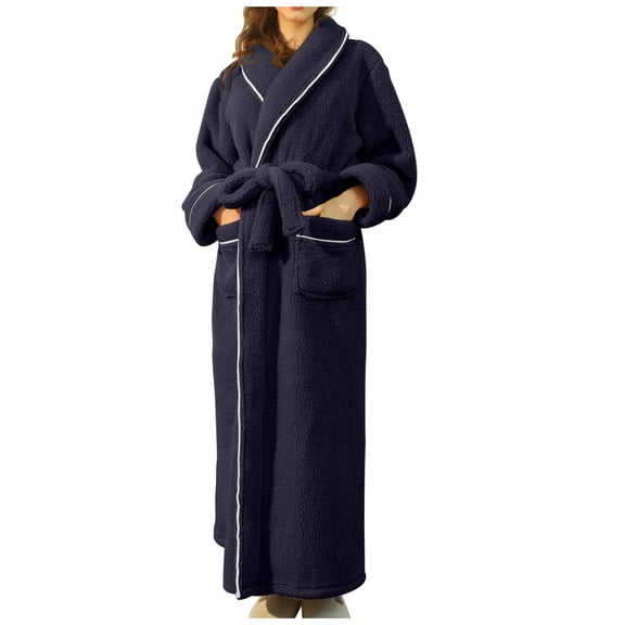 Lilgiuy Womens Solid Bandage Robe Bathrobe Gown Pajamas Long Sleepwear Pocket Waistband Belts for Relaxing