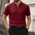 thumbnail image 3 of Boyscolos Men's Slim Fit Ribbed Knit Zipper Collar Muscle Polo Shirts, Stylish Short Sleeve Golf Casual Tees Wine 2XL, 3 of 4