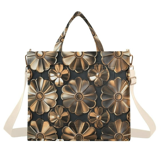 FORMRS Womens Corduroy Tote Bag Crossbody Shoulder Handbag with Pocket, Metallic Flower