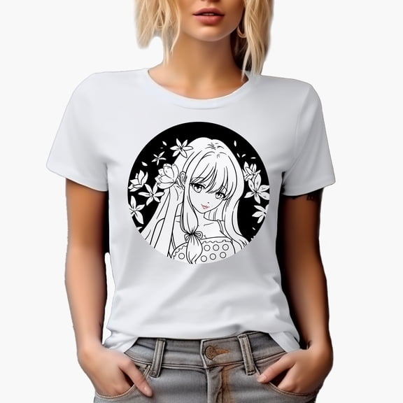 Pretty Anime Girl, White T-Shirt, Small