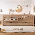 thumbnail image 2 of Bellemave Twin Bed with Trundle and Small Stairs, Twin Size Platform Bed Frame with Rail and Bookshelf, Wooden Montessori Floor Bed No Box Spring Needed,Natural, 2 of 7