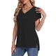thumbnail image 4 of Tops de Manga Corta para las Mujeres Suelto Ajuste Cuello en V Manga Raglan Hendidura, Moda Blusa Sólida para el Hogar Y Diario, 4 of 9