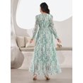 thumbnail image 4 of Mint Green Embroidered Floral V-Neck Long Sleeve Maxi Dress For Women, 4 of 7