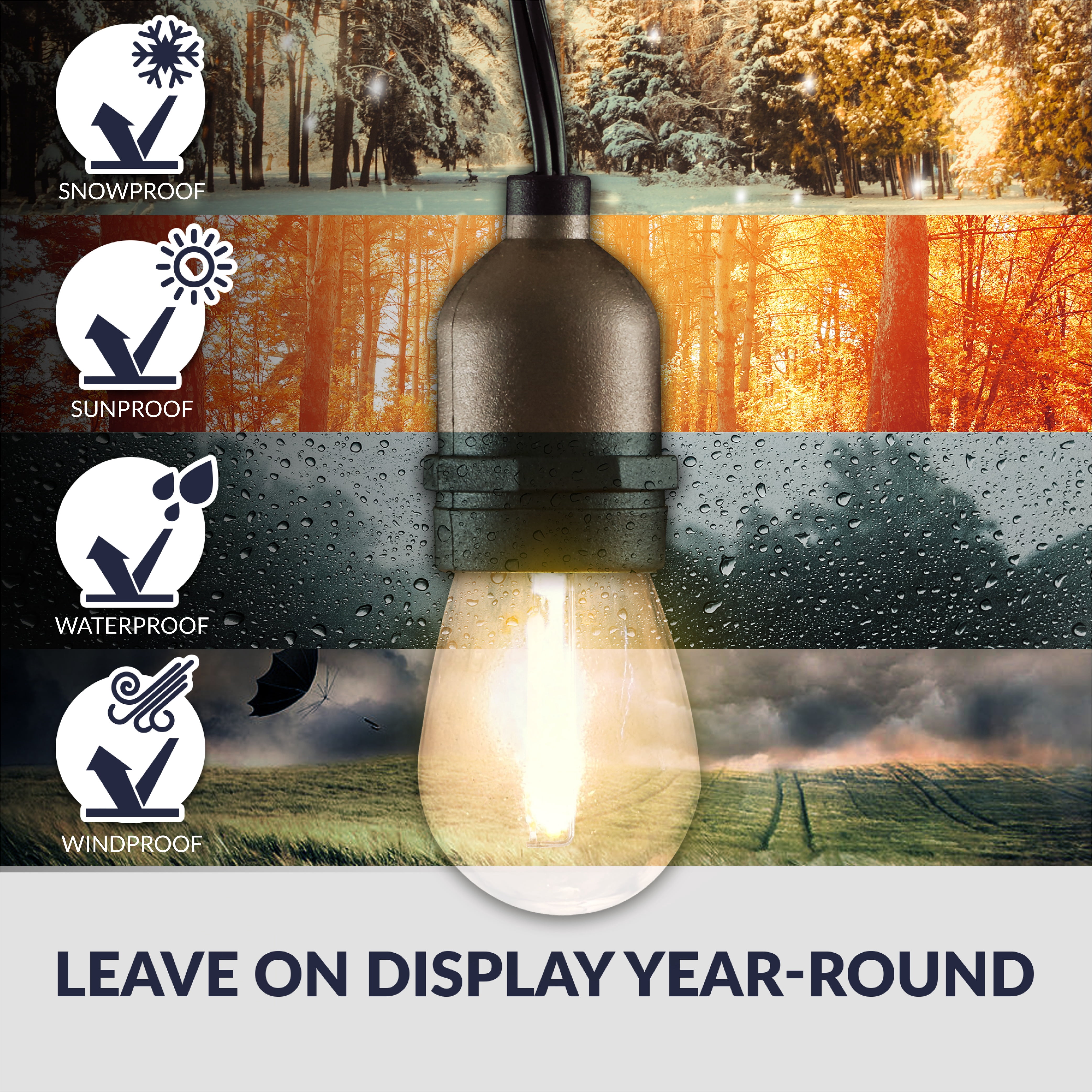 Newhouse Lighting LED String Lights with Weatherproof Technology, Dimmable with Wireless Remote Control, 48ft and 16 (15+1 Free) LED Light Bulbs Included