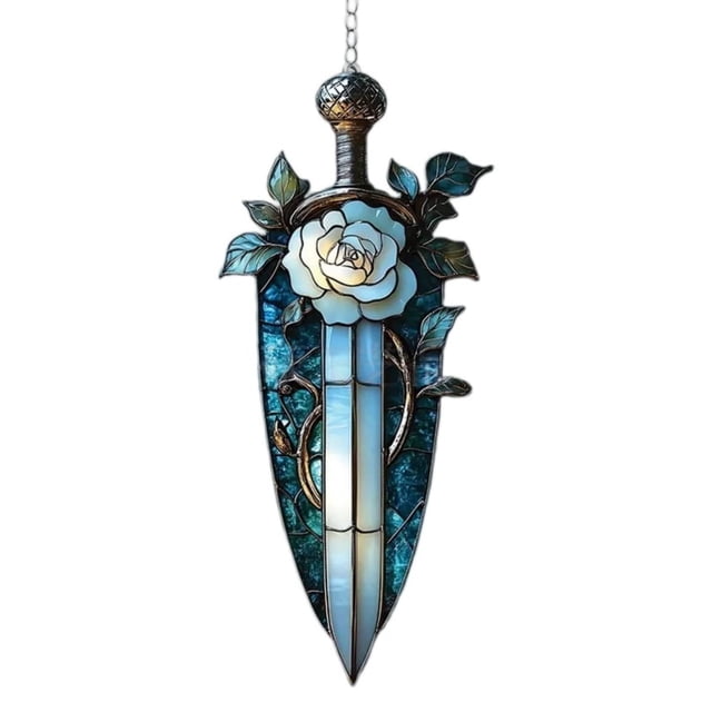 SIfdSeng My Items White Rose Acrylic Stained Acrylic Window Hanging