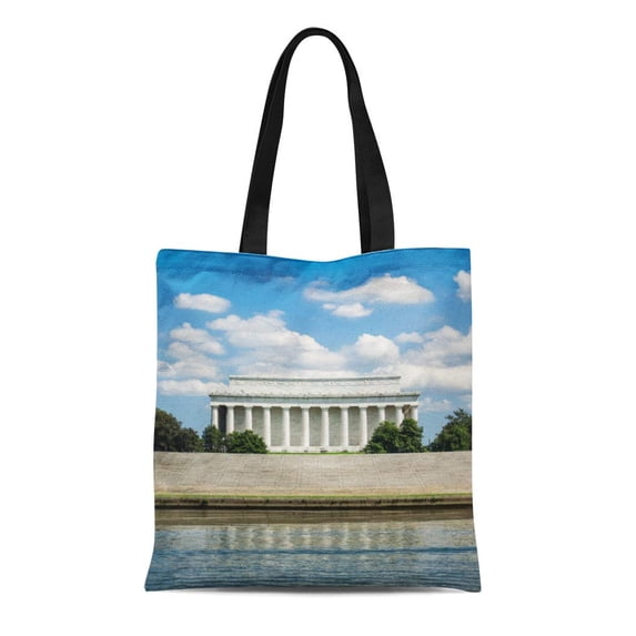 KDAGR Canvas Tote Bag Abraham Lincoln Memorial Monument President Washington Watergate Steps Reusable Handbag Shoulder Grocery Shopping Bags
