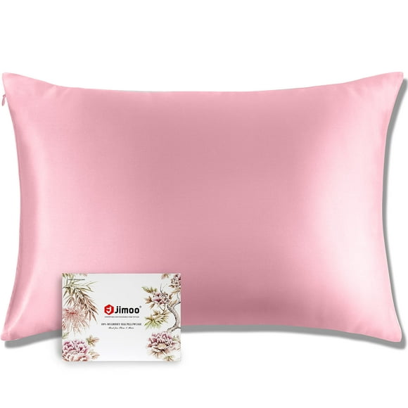 J JIMOO 100% Mulberry Silk Pillowcase for Hair and Skin, Both Sides 19 Momme Pure Natural Silk Pillowcases Soft Breathable Queen 20A30, Pink 1 Pack