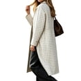 thumbnail image 5 of Cmfcve Womens Gingham Plaid Long Overcoat Button Front Business Casual Coat Fall Winter Collared Outerwear, 5 of 7