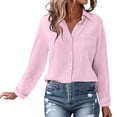 thumbnail image 7 of Womens Button down Shirts Cotton Linen Long Sleeve Dress Shirts Casual Summer Tops with Pockets by Yigetop Pink S, 7 of 7