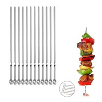 12PCS Kabob Skewers Flat Metal BBQ Barbecue Skewer 15" Long Stainless Steel Shish Kebob Sticks Wide Reusable Grilling Skewers Set for Meat Shrimp Chicken Vegetable