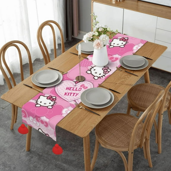 Love Hello Kitty Table Runner,Christmas Table Runner,Kitchen Dining Table Decor,Seasonal Polyester Home Decoration Indoor Outdoor Xmas Party Supply 14 x 60 Inch