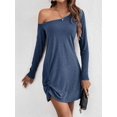 thumbnail image 5 of Womens One Shoulder Tunic Long Sleeve Solid Twist Hem Mini Dress Dressy Casual Loose Spring Summer Dress Blue XL, 5 of 9