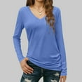thumbnail image 2 of FRSASU Womens Long Sleeve Shirts V Neck Cotton T-Shirt Tops Solid Color Casual Breathable Basic Tee Tshirt Blue, 2 of 5