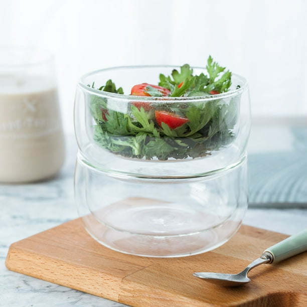 Nobrand 11.84oz Glass Bowl Double Walled Glass Insulated Cereal Bowl Salad Bowl For Home Clear