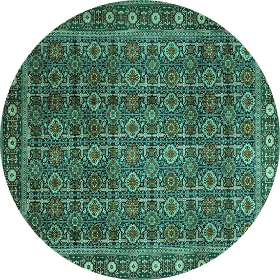 Ahgly Company Machine Washable Indoor Round Persian Turquoise Blue Traditional Area Rugs, 4' Round