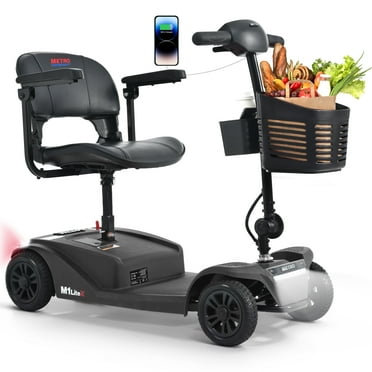 Metro Mobility Secure Foldable 4-Wheel Mobility Scooter with Charger & Basket, Black, 350 lb Limit